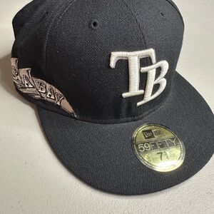 New Era 59FIFTY Tampa Bay Rays Fitted Hat Size 7 3/4 Black White Logo MLB Cap